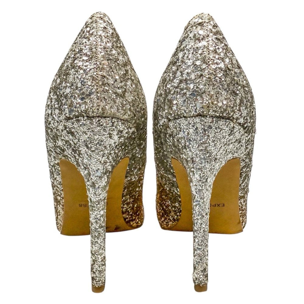 Express Ombré Glitter Silver Gold Heels Women’s 10 - Picture 10 of 13